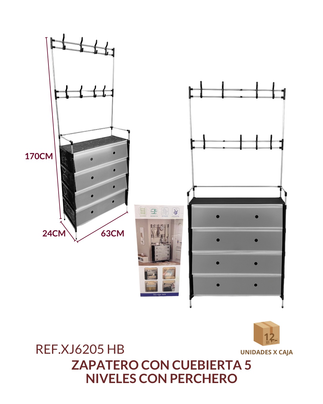 Miniatura 2 de Zapatero cubierta 5 niveles con perchero